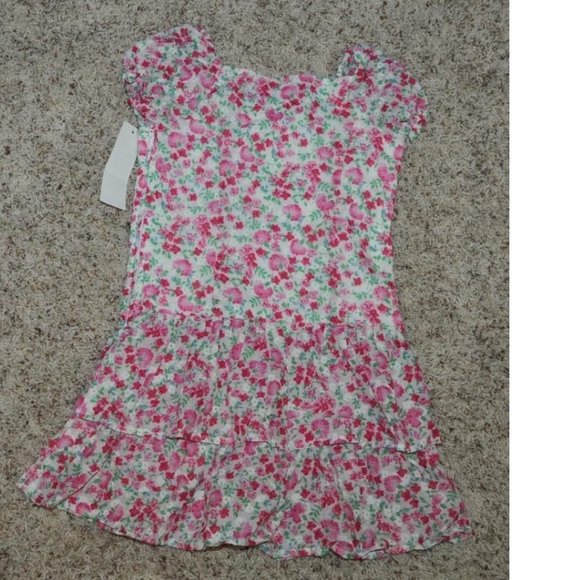 *Easter Dress Chaps sz 5 Pink Short Sleeve Tier Floral Poplin Side Zip Girls - Picture 4 of 4